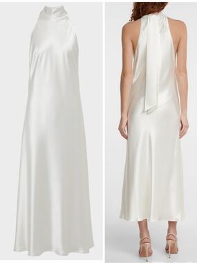 Galvan Bridal Cova satin midi dress in White